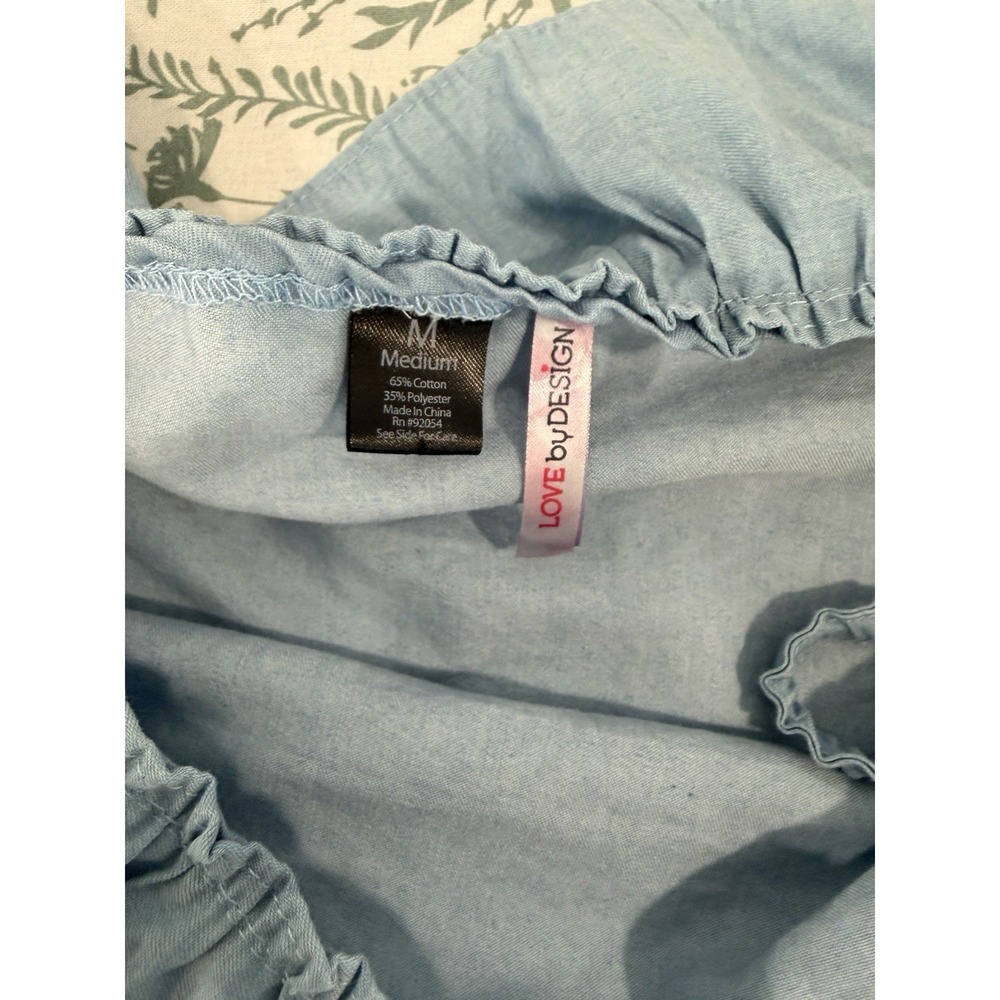 Love by Design Chambray Off Shoulder Ruffle Peasant Top Blue Medium Boho Chic - Picture 5 of 7
